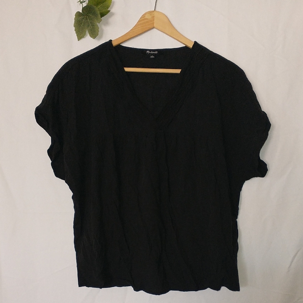 Madewell Black V-Neck Women's Cap Sleeve Top Blouse Oversized Small - Picture 2 of 6